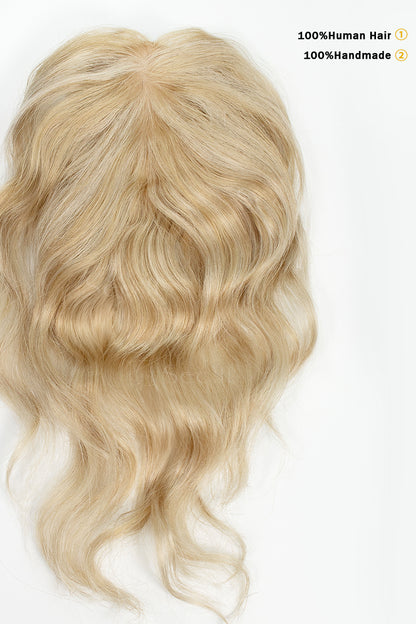 Flavia-C02  Wave Curly Human Hair Toppers （Blonde and Highlights）