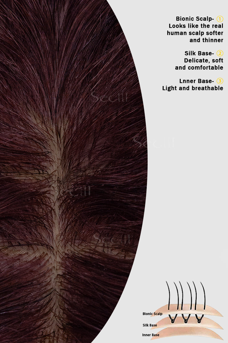 Close-up of a bionic scalp with text describing its features on a white background.