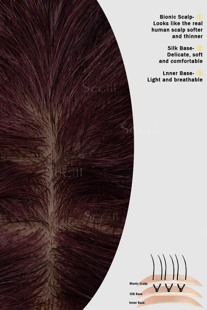 Close-up of a bionic scalp with text describing its features on a white background.