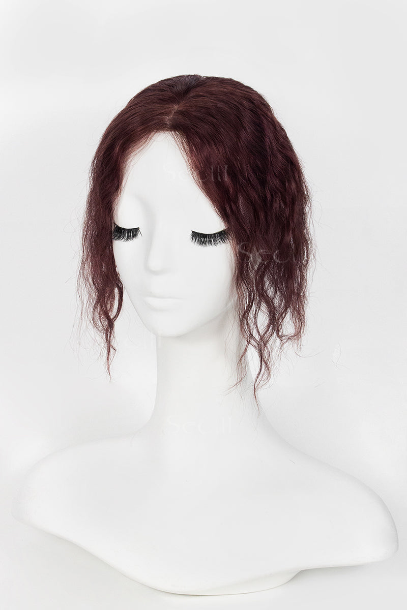 Flavia-C02  Wave Curly Human Hair Toppers Wine Red 