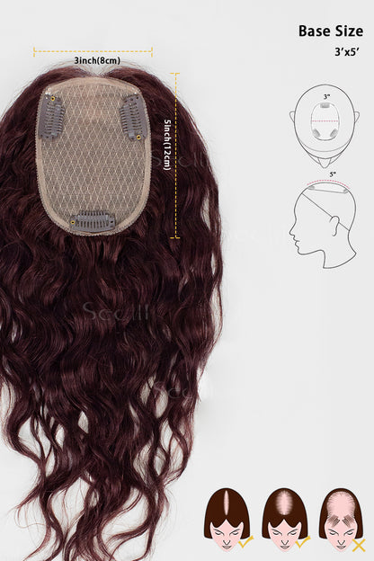 Flavia-C02  Wave Curly Human Hair Toppers Wine Red 