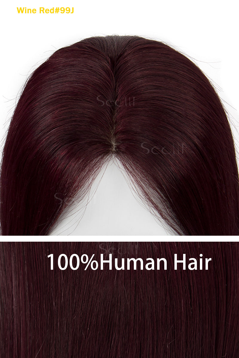 Peluca de cabello humano Remy Flavia Silk Top color vino tinto n.° 99J