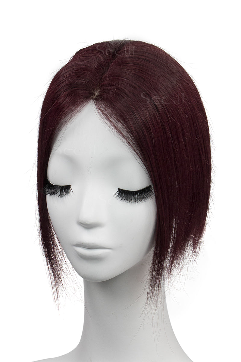 Flavia Silk Top Remy Human Hair Topper Wine Red 