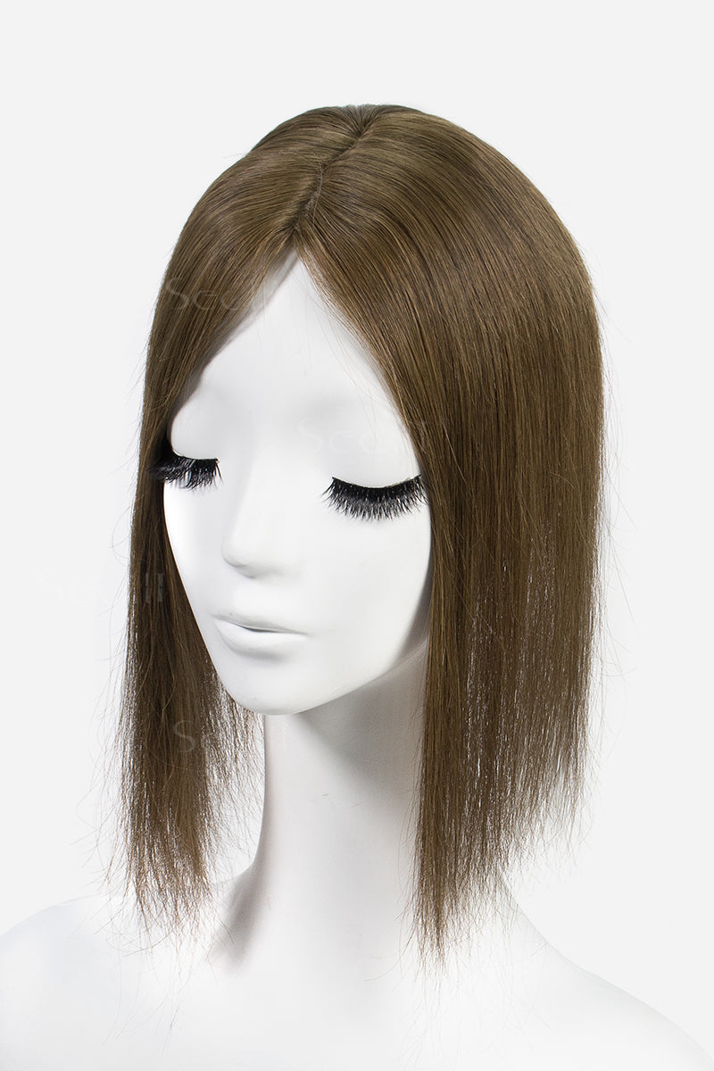Topper de cabello humano Remy Flavia Silk Top rubio ceniza oscuro marrón