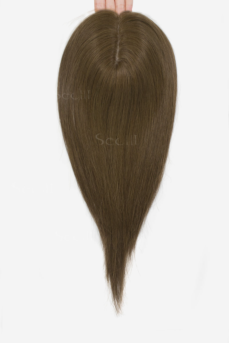 Topper de cabello humano Remy Flavia Silk Top rubio ceniza oscuro marrón