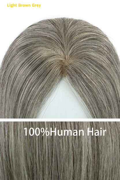 Flavia-C02  Wave Curly Human Hair Toppers (Grey and White)