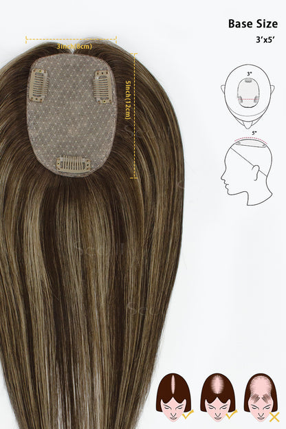 Flavia Silk Top Remy Human Hair Topper Dark Mousse Brown