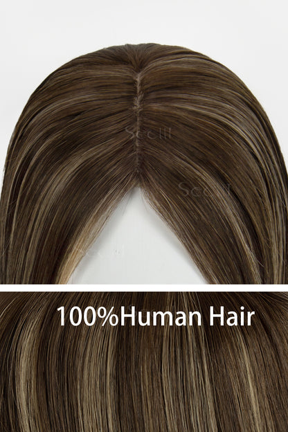 Flavia Silk Top Remy Human Hair Topper Dark Mousse Brown