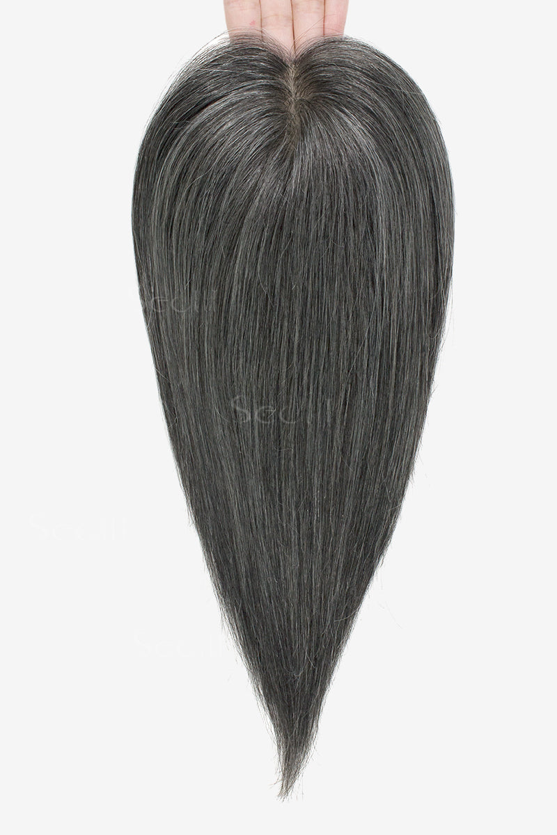Postizo de cabello humano Remy Flavia Silk Top, color gris oscuro