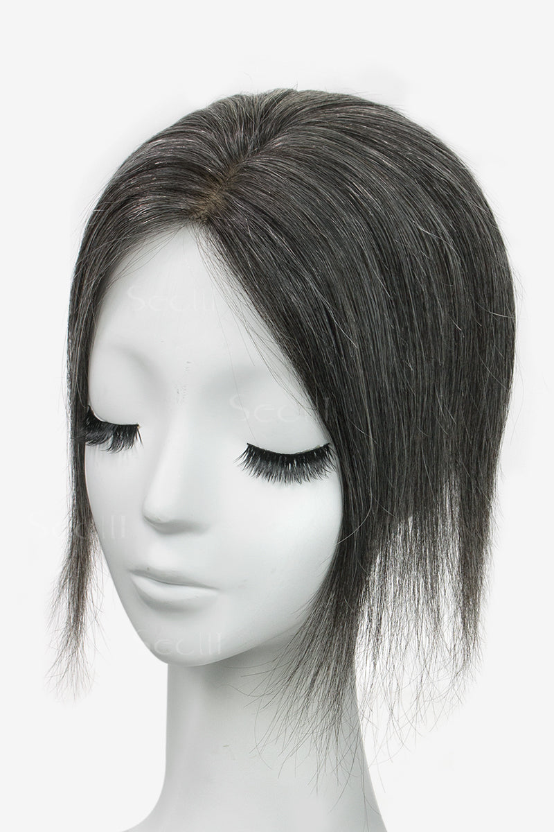 Postizo de cabello humano Remy Flavia Silk Top, color gris oscuro