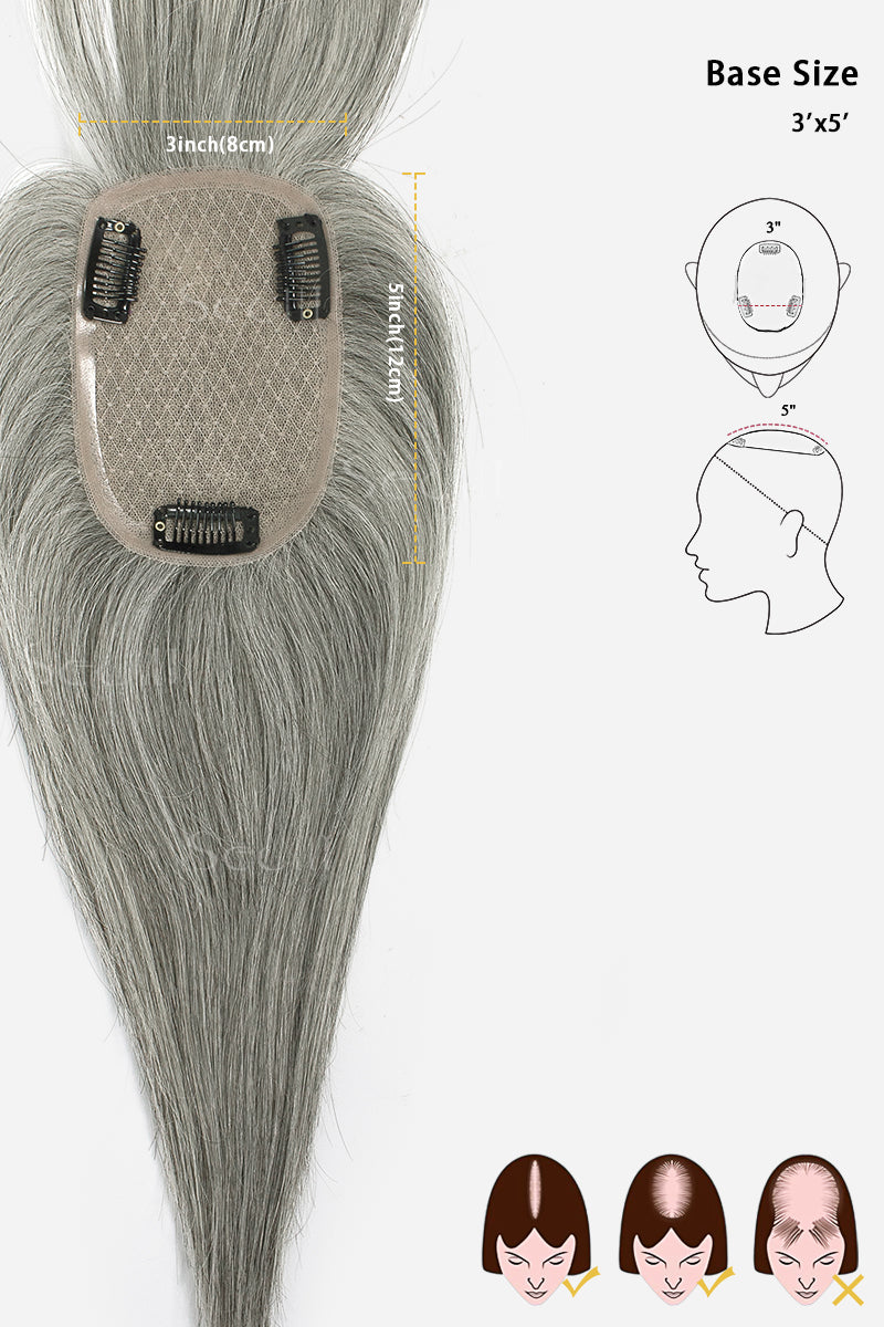 Flavia-B Silk Top Remy Human Hair Topper with Bangs Light Brown Grey