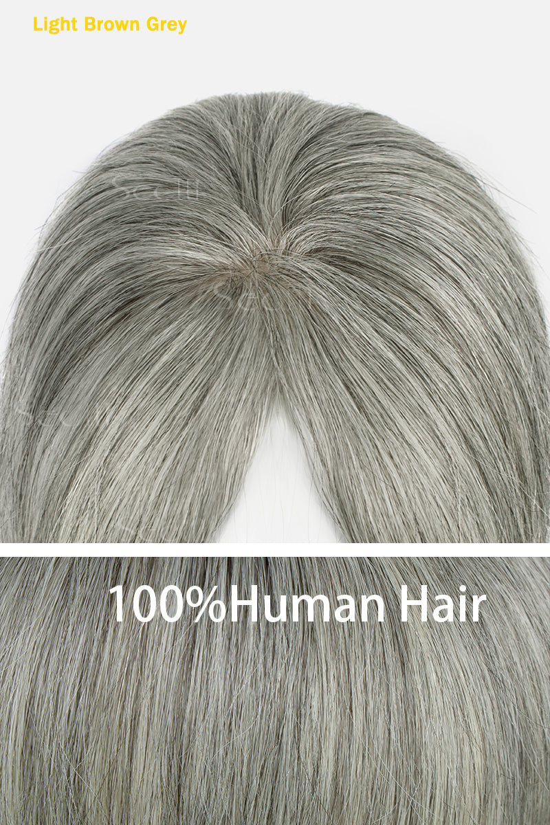 Flavia-B Silk Top Remy Human Hair Topper with Bangs Light Brown Grey