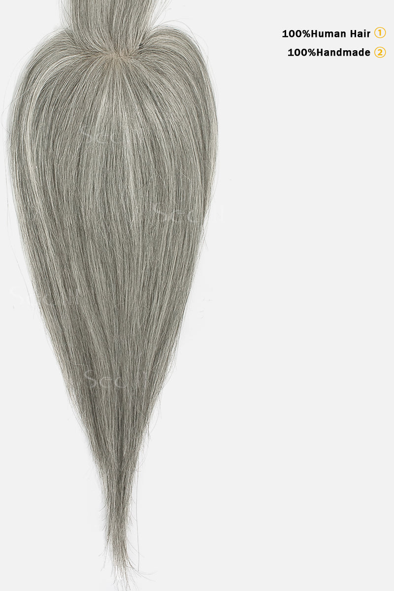 Flavia-B Silk Top Remy Human Hair Topper with Bangs Light Brown Grey