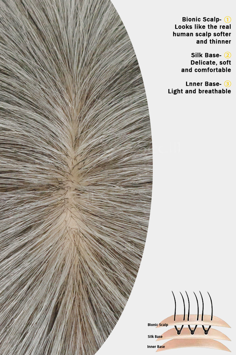Close-up of Flavia Silk Top Remy Human Hair Topper 