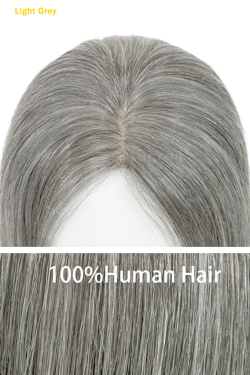 Flavia-C02  Wave Curly Human Hair Toppers (Grey and White)