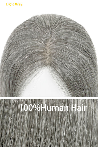 Postizos de cabello humano ondulado y rizado Flavia-C02 (gris y blanco)