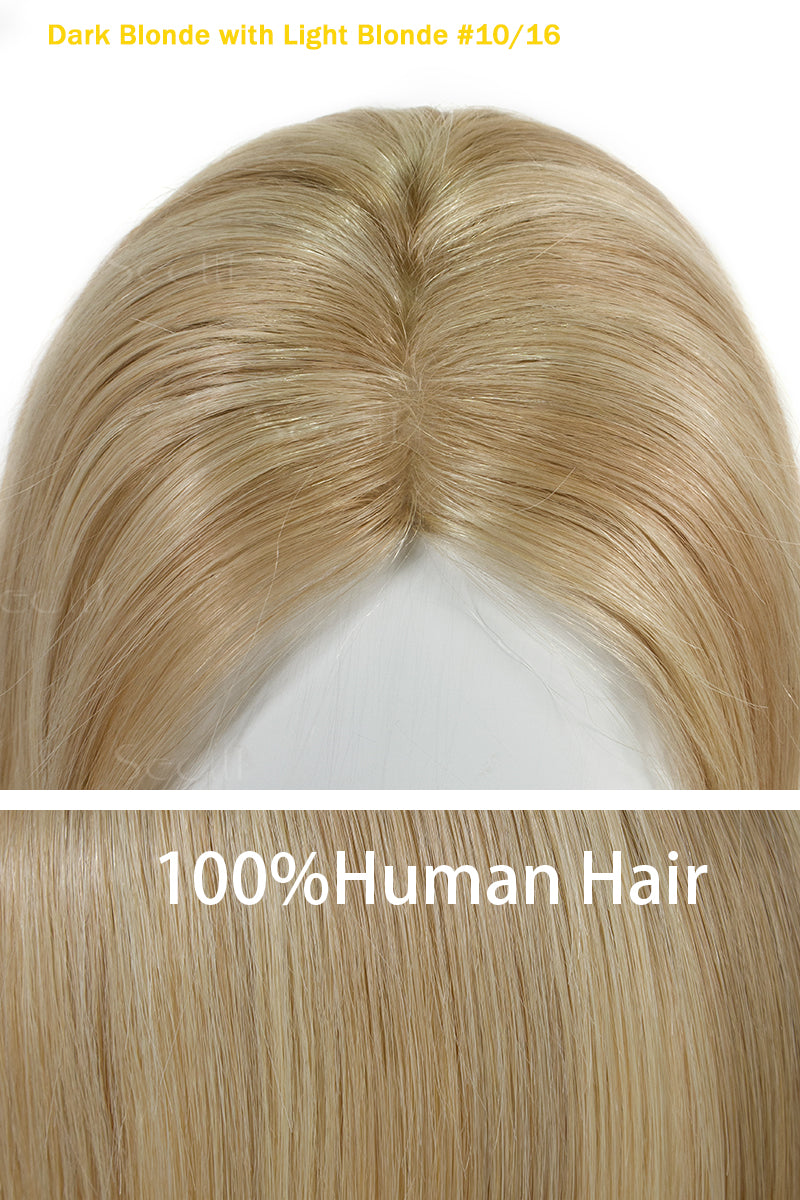 Flavia-C02 Wave Curly Human Hair Toppers (Loiro e com luzes)
