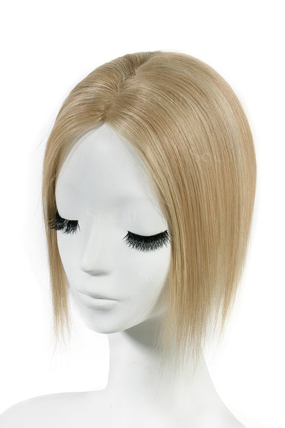 Flavia Silk Top Remy Human Hair Topper Dark Blonde with Light Blonde 