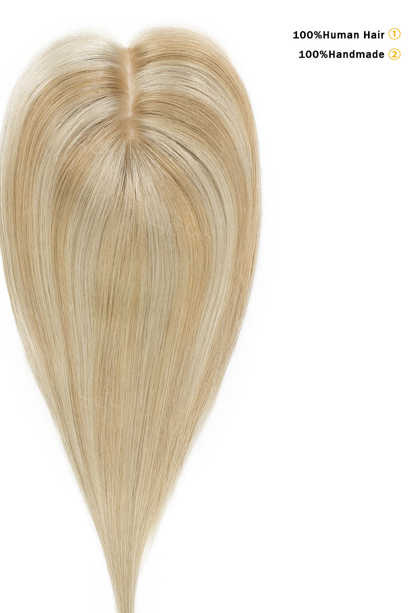 Flavia Silk Top Remy Human Hair Topper Warm Blonde With Highlights 