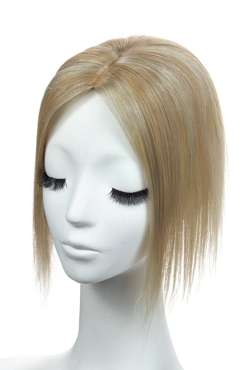 Flavia Silk Top Remy Human Hair Topper Warm Blonde With Highlights 