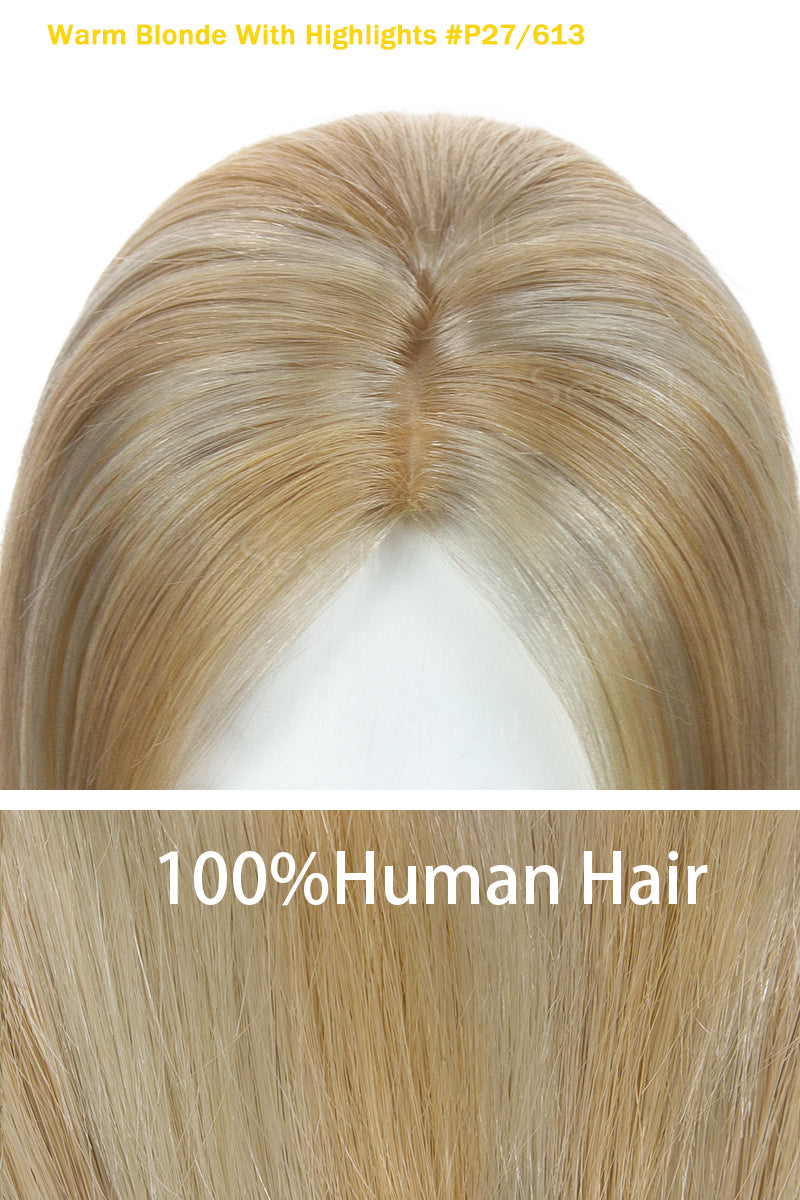 Flavia-C02 Wave Curly Human Hair Toppers (Loiro e com luzes)