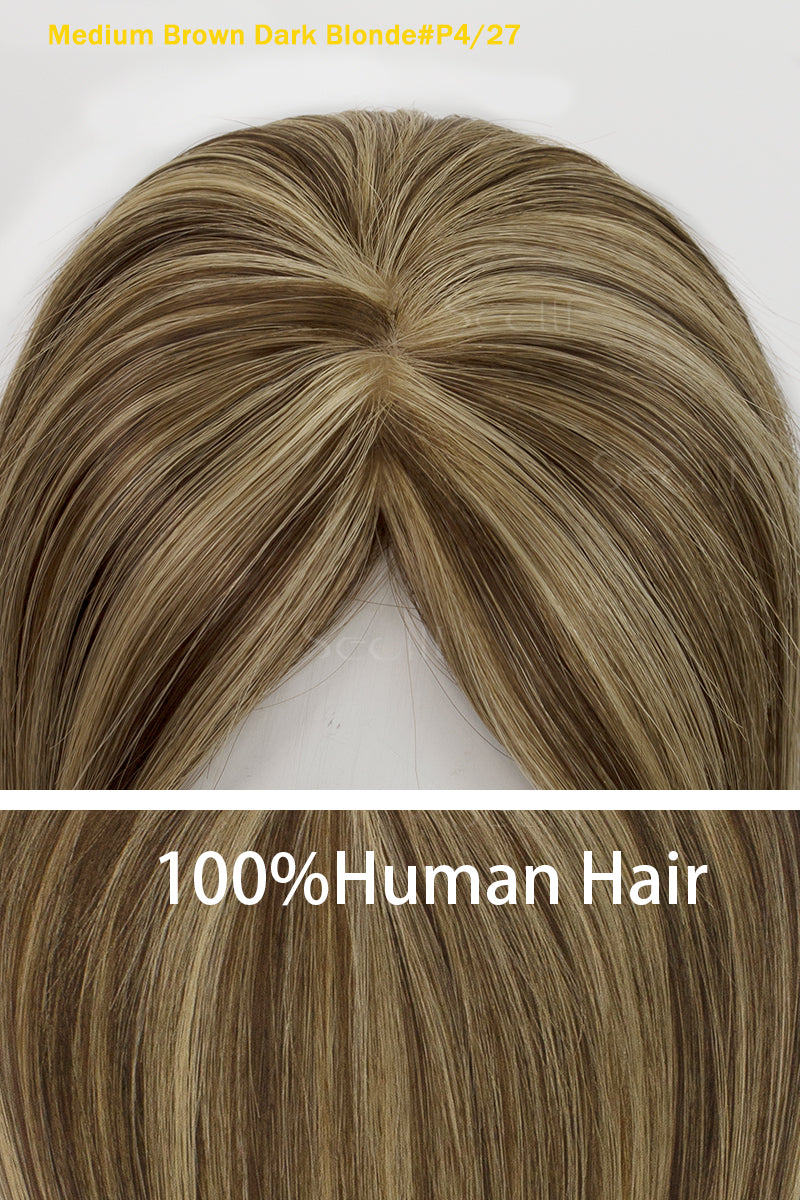 Flavia-C02 Wave Curly Human Hair Toppers (Loiro e com luzes)
