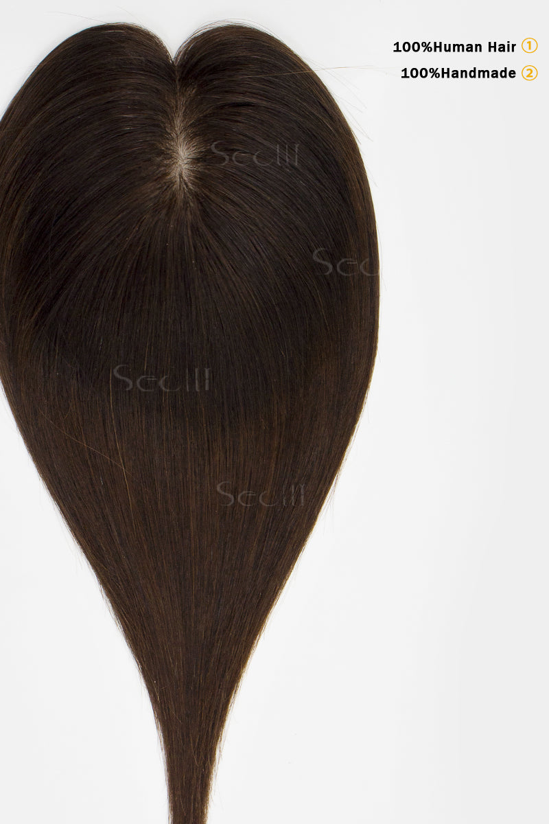 Topper de Cabello Humano Remy con Base de Seda Flavia | Marrón Oscuro/Marrón Chocolate 