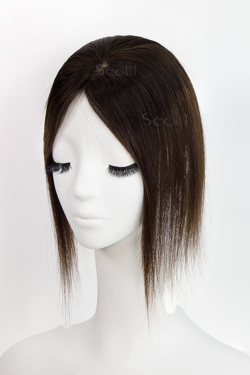 Topper de Cabello Humano Remy con Base de Seda Flavia | Marrón Oscuro/Marrón Chocolate 