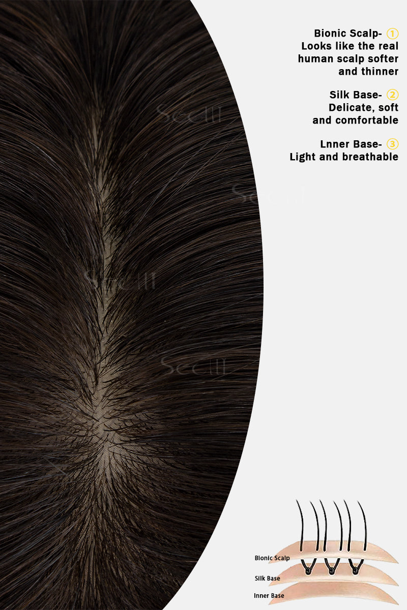 Topper de Cabello Humano Remy con Base de Seda Flavia | Marrón Oscuro/Marrón Chocolate 