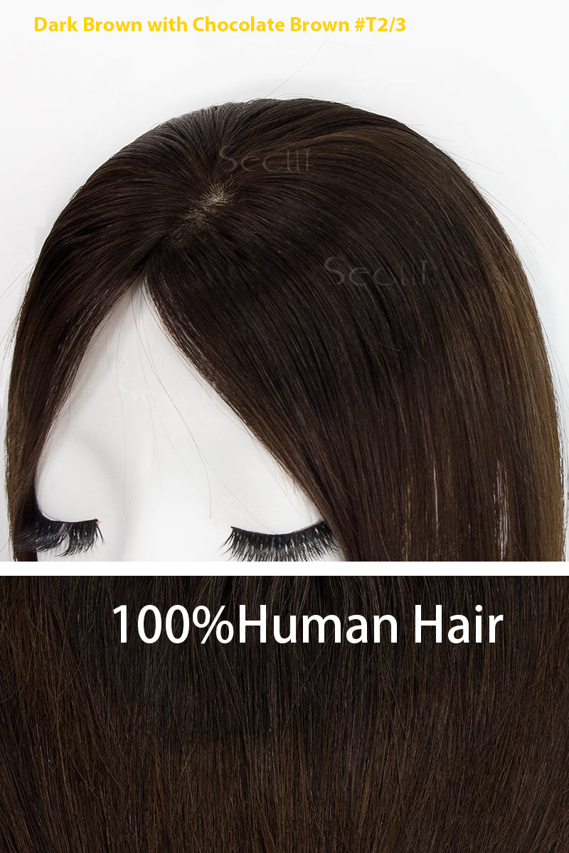 Flavia Silk Top Remy Human Hair Topper Dark Brown/Chocolate Brown 
