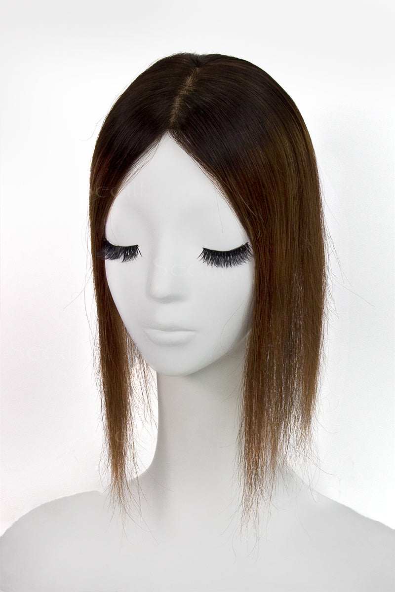 Topper de Cabello Humano Remy con Base de Seda Flavia | Marrón Oscuro/Marrón Medio 