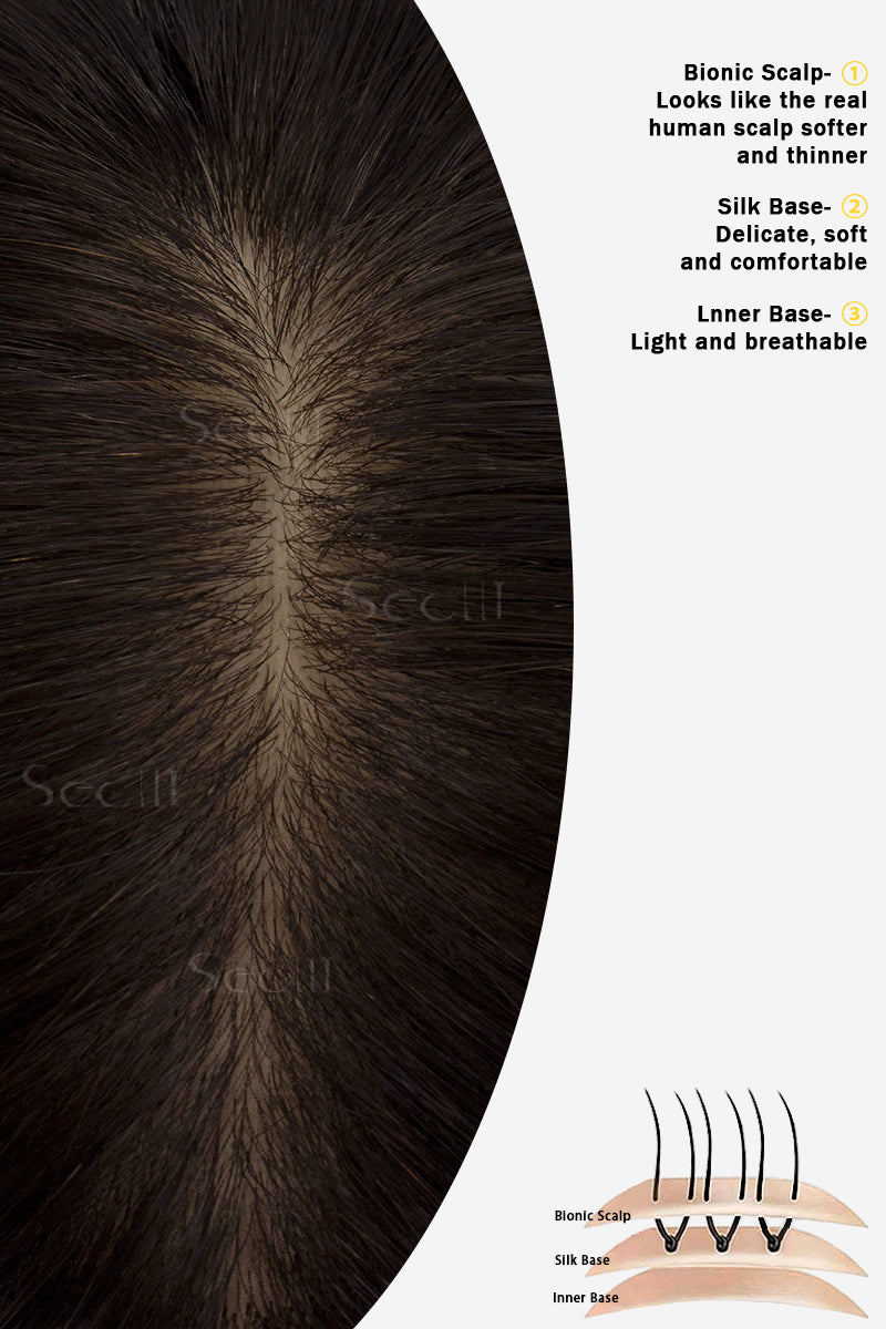 Topper de Cabello Humano Remy con Base de Seda Flavia | Marrón Oscuro/Marrón Medio 