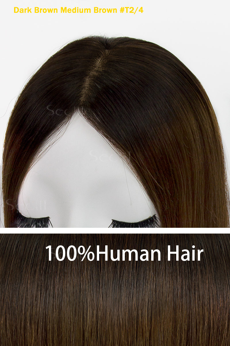 Topper de Cabello Humano Remy con Base de Seda Flavia | Marrón Oscuro/Marrón Medio 