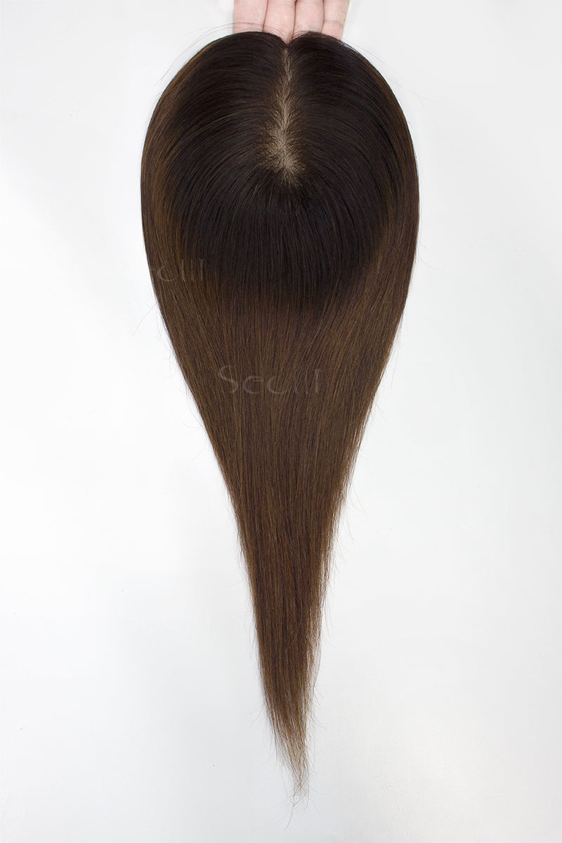 Topper de Cabello Humano Remy con Base de Seda Flavia | Marrón Oscuro/Marrón Medio 