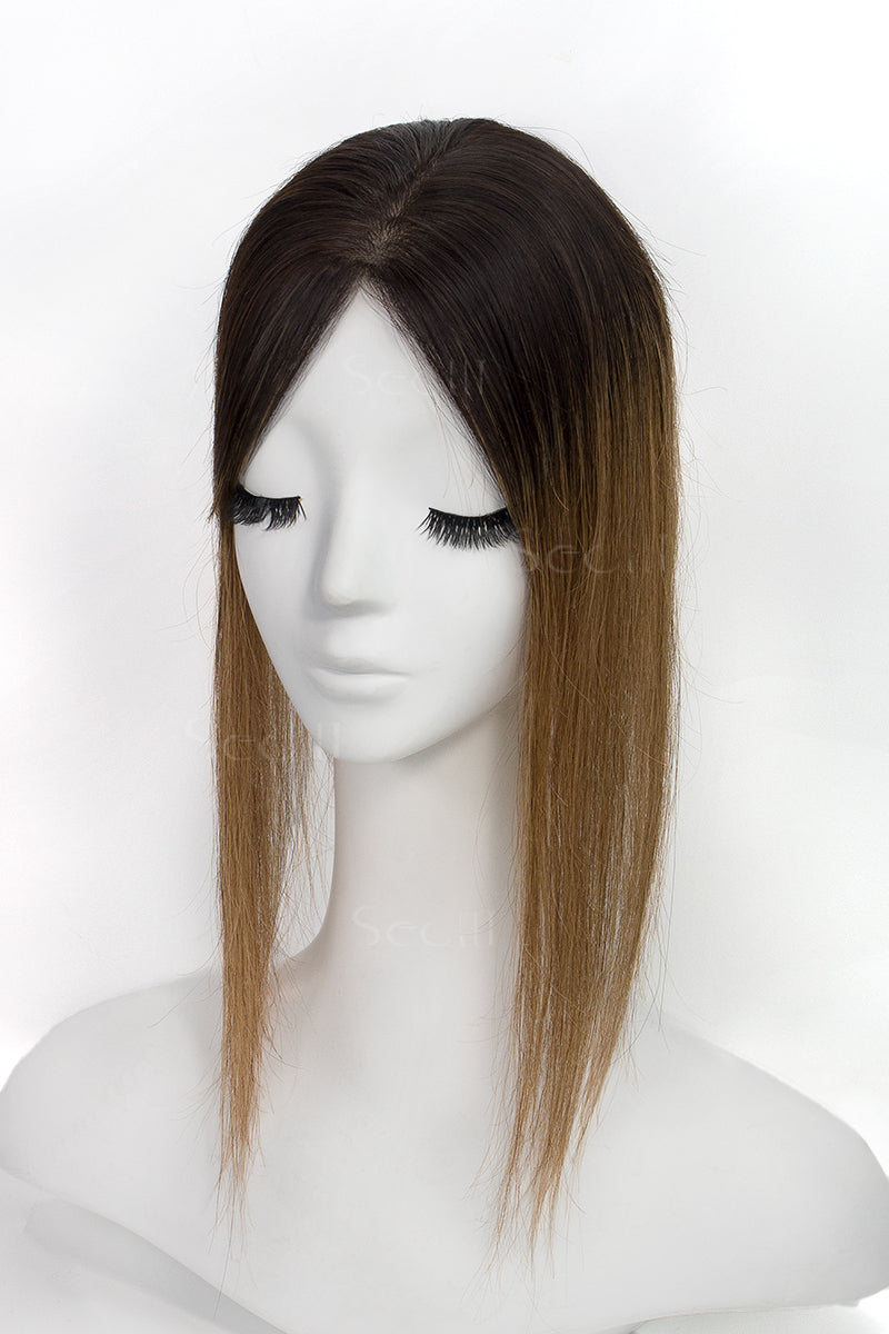 Topper de Cabello Humano Remy con Base de Seda Flavia | Marrón Oscuro/Marrón Claro 