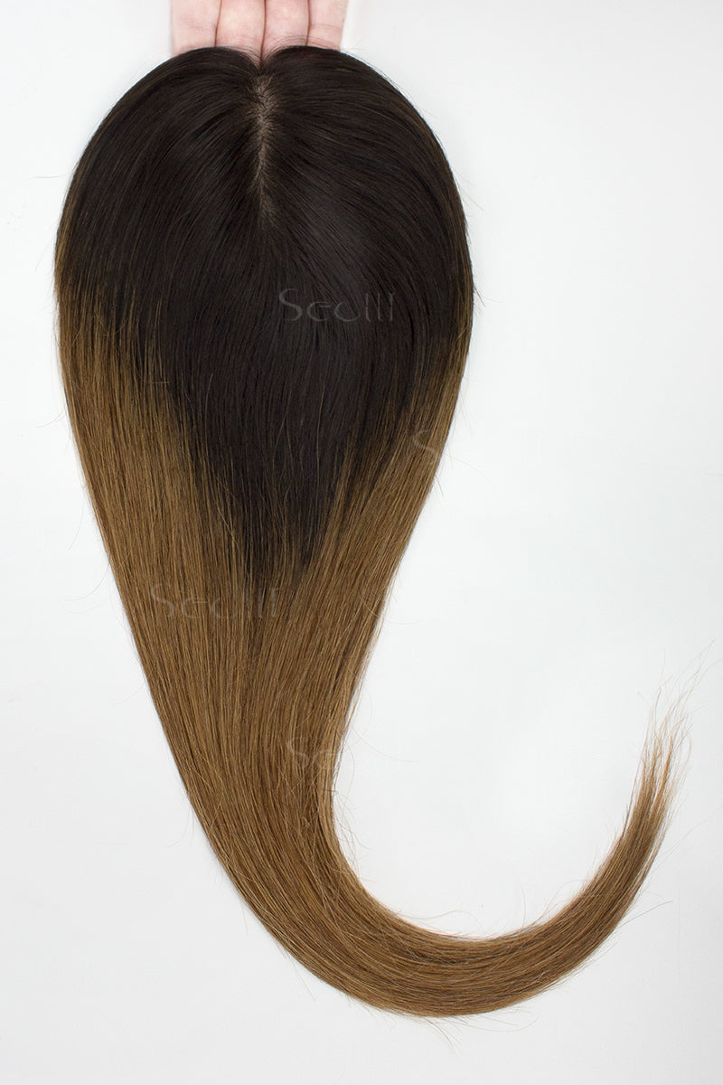 Topper de Cabello Humano Remy con Base de Seda Flavia | Marrón Oscuro/Marrón Claro 