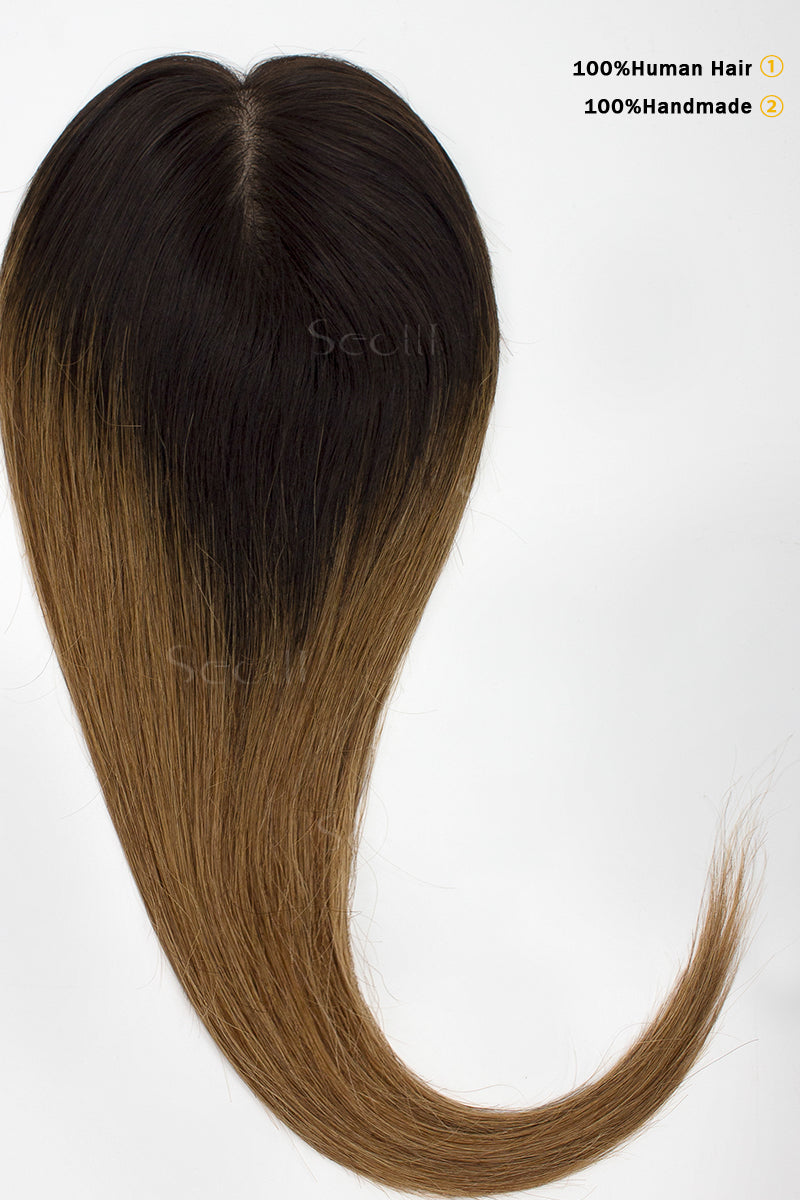 Topper de Cabello Humano Remy con Base de Seda Flavia | Marrón Oscuro/Marrón Claro 