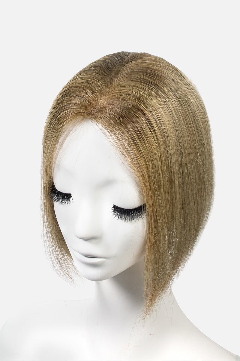 Topper de Cabello Humano Remy con Base de Seda Flavia | Marrón Oscuro / Marrón Ceniza Degradado 