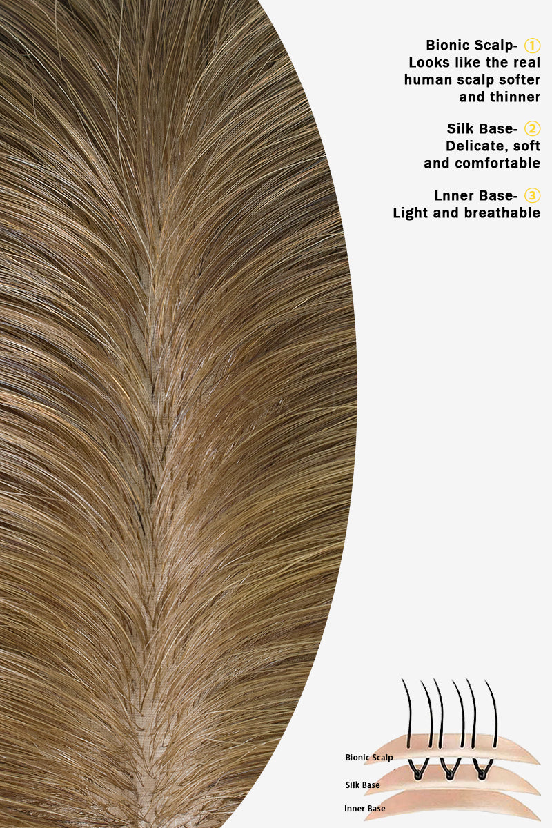 Topper de Cabello Humano Remy con Base de Seda Flavia | Marrón Oscuro / Marrón Ceniza Degradado 
