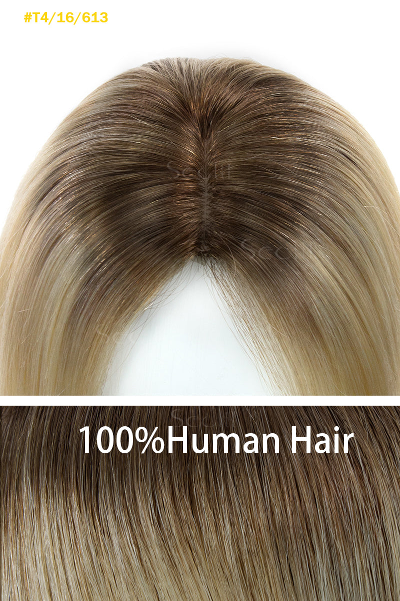 Flavia Silk Top Remy Human Hair Topper Light Blonde With Highlights 