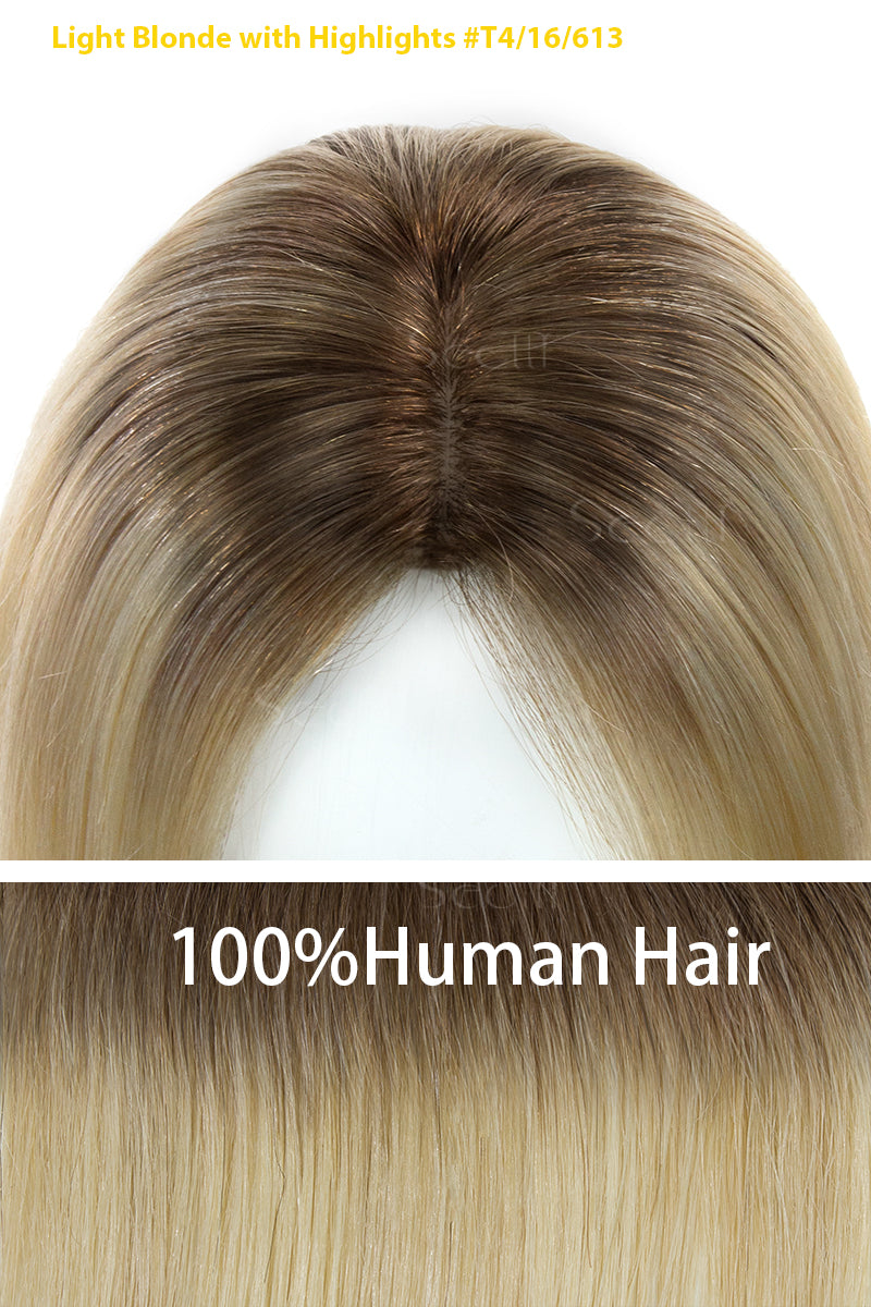 Flavia-C02 Wave Curly Human Hair Toppers (Loiro e com luzes)