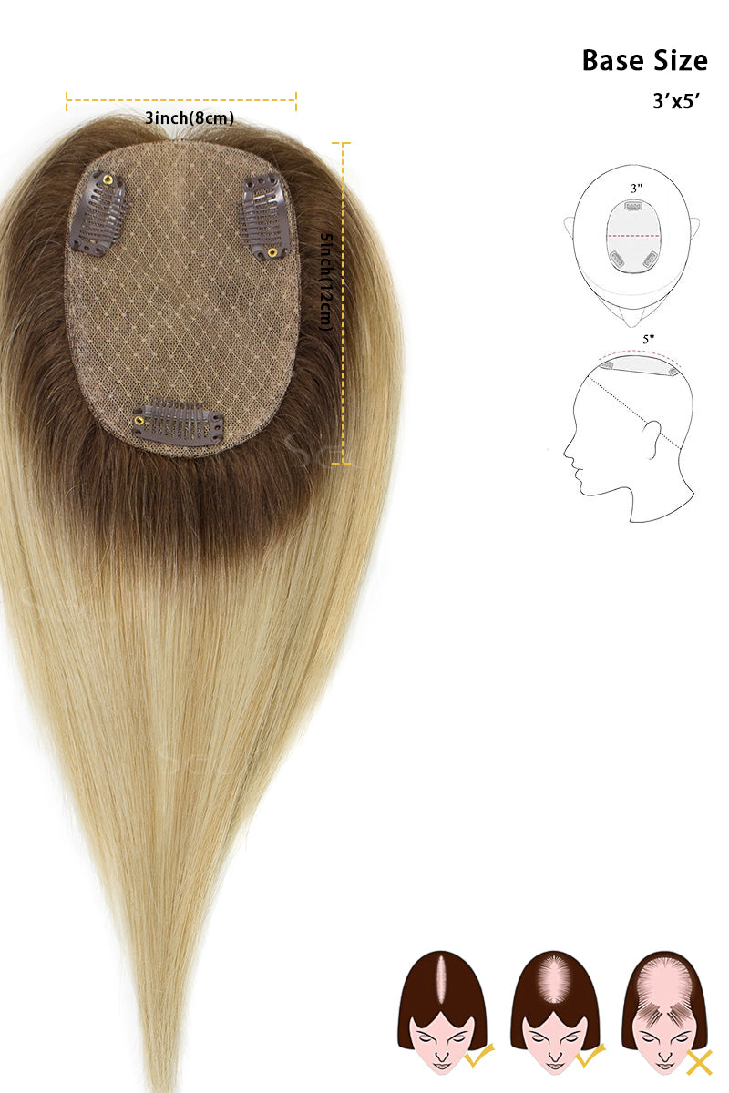 Flavia Silk Top Remy Human Hair Topper Light Blonde With Highlights 