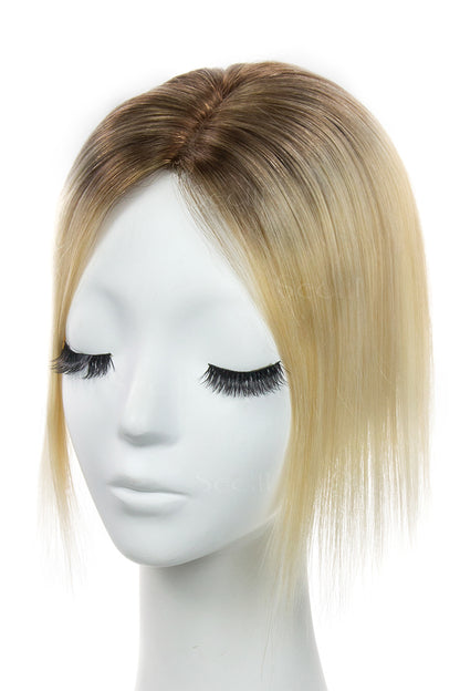 Flavia Silk Top Remy Human Hair Topper Light Blonde With Highlights 