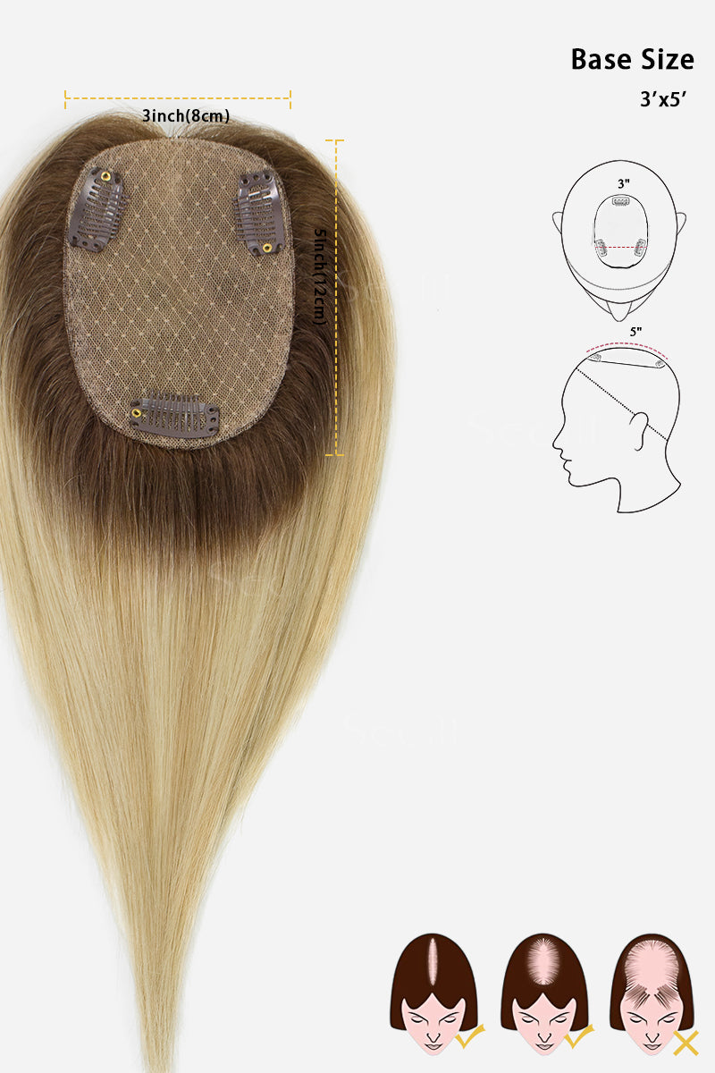 Topper de Cabello Humano Remy con Base de Seda Flavia | Rubio Claro con Reflejos 