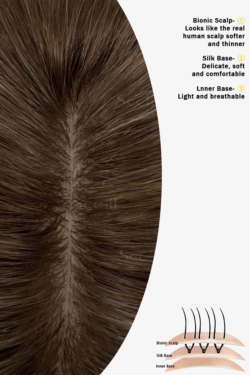 Topper de Cabello Humano Remy con Base de Seda Flavia | Rubio Claro con Reflejos 