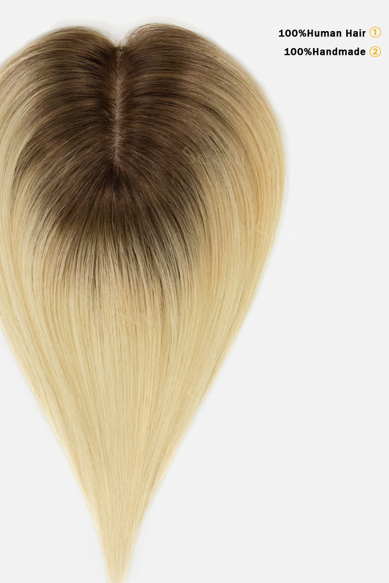 Topper de Cabello Humano Remy con Base de Seda Flavia | Rubio Claro con Reflejos 