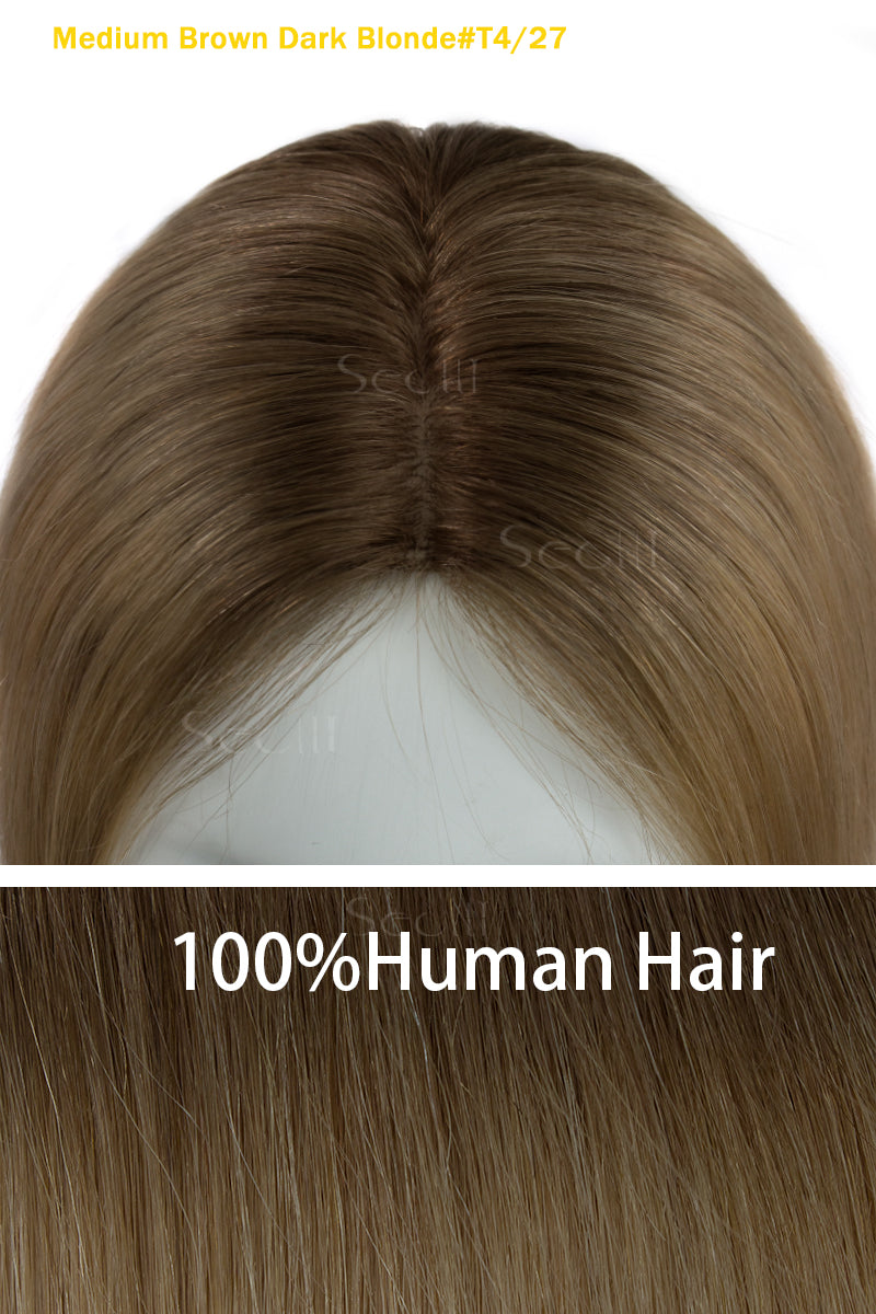 Flavia-C02 Wave Curly Human Hair Toppers (Loiro e com luzes)