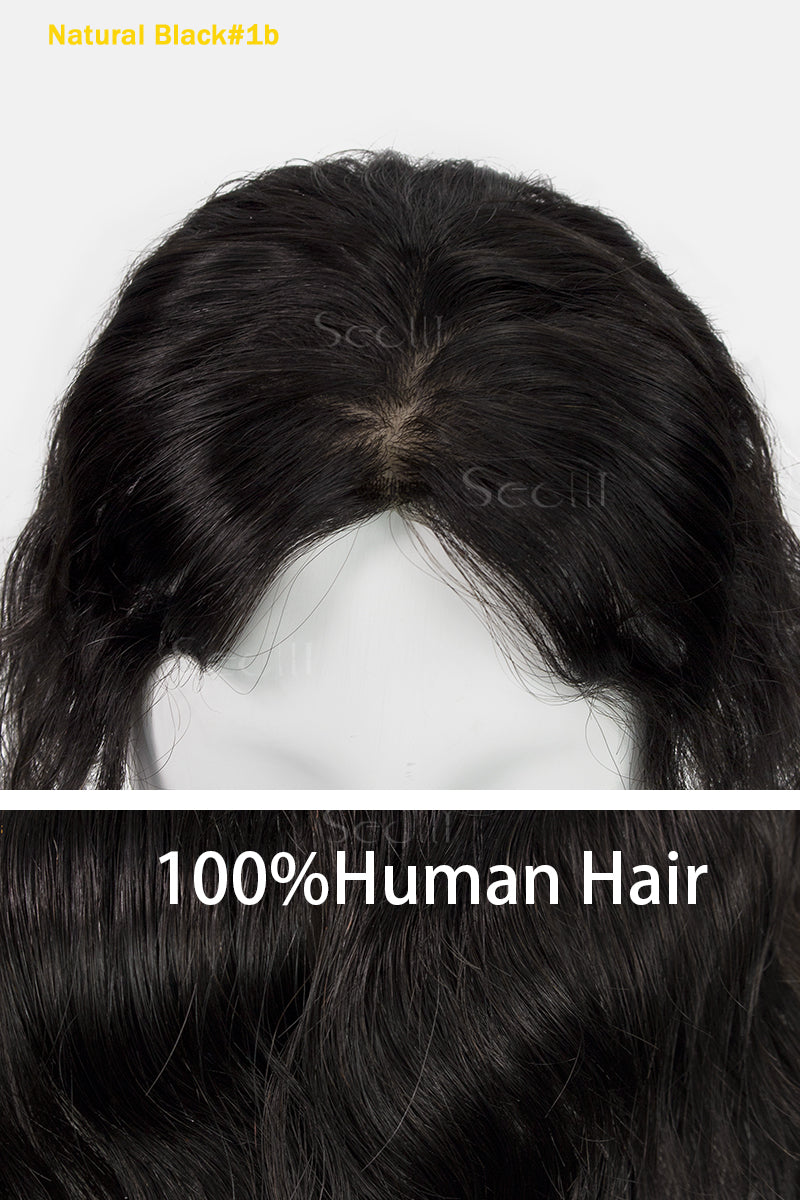Topper de Cabello Humano Ondulado y Rizado Flavia-C02, Sin Flequillo (Colores Negro y Marrón)