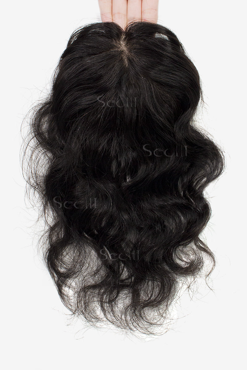Topper de Cabello Humano Ondulado y Rizado Flavia-C02, Sin Flequillo (Colores Negro y Marrón)