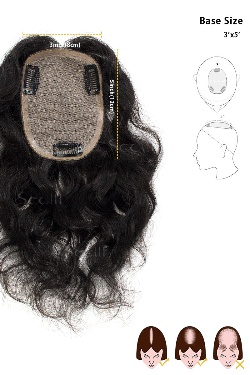 Flavia-C02  Wave Curly Human Hair Toppers  Natural Black 